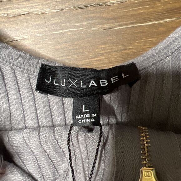 NEW JLUXLABEL Ribbed Tank Bodysuit ZipperGray Size Large NWT Stretch - Picture 3 of 8